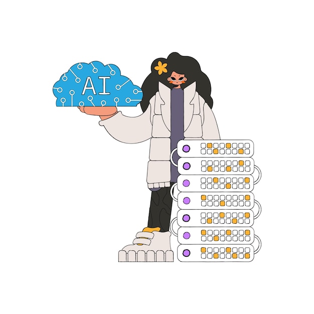 Chica tiene mente AI, arte vectorial.