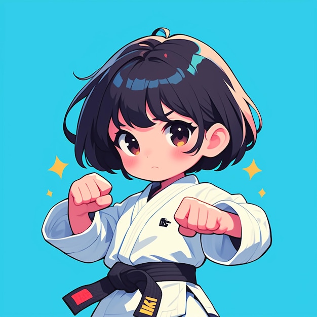 Vector una chica de tokio practica sus movimientos de karate al estilo de los dibujos animados