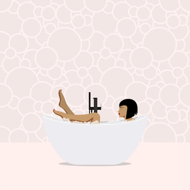 Vector chica está tomando un baño. mujeres en el baño.