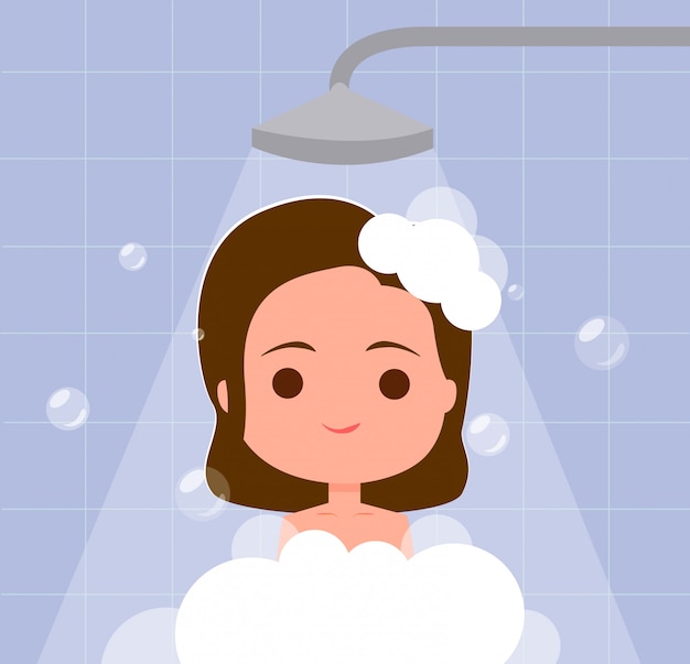 Vector chica tomando un baño