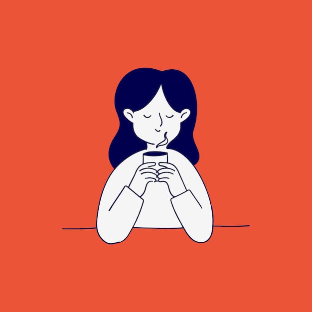 Una chica tomando té caliente.