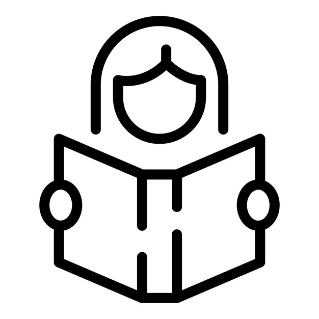 Chica tomar libro icono contorno vector en línea aprender niños enseñando