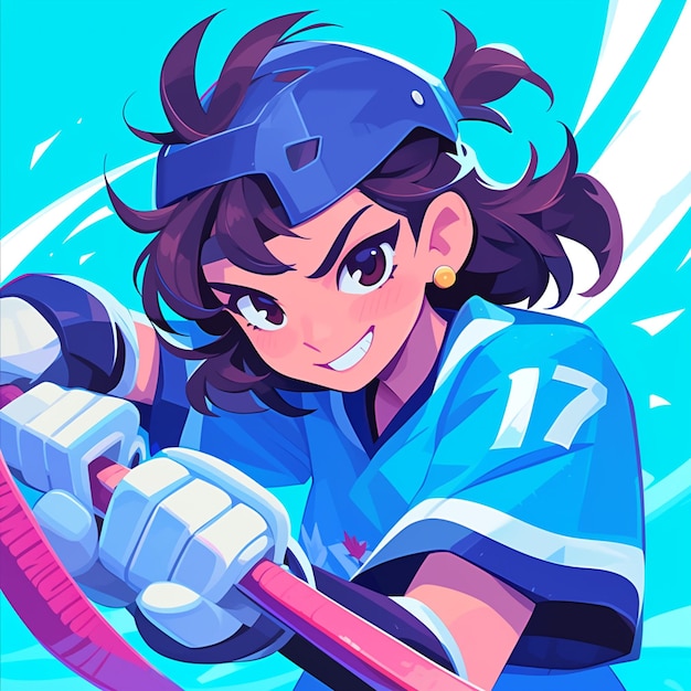 Vector una chica de toronto juega hockey sobre hielo al estilo de los dibujos animados