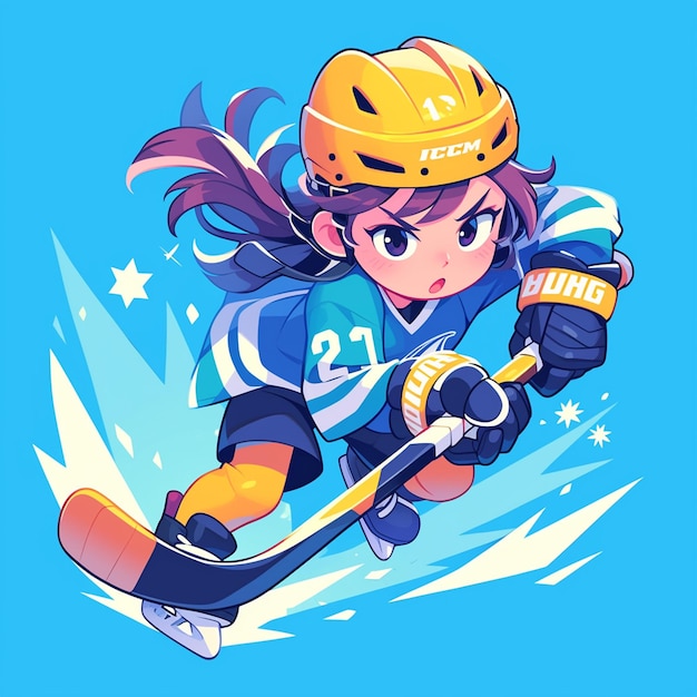 Vector una chica de toronto juega hockey sobre hielo al estilo de los dibujos animados