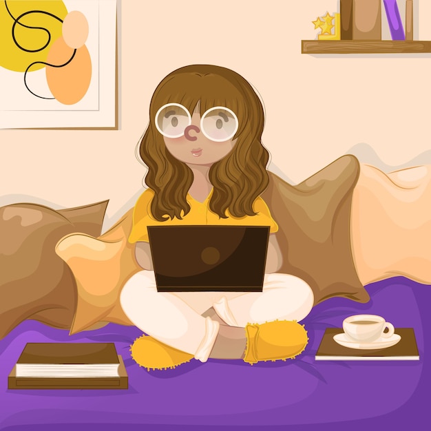 Chica trabajando desde casa muy cómoda