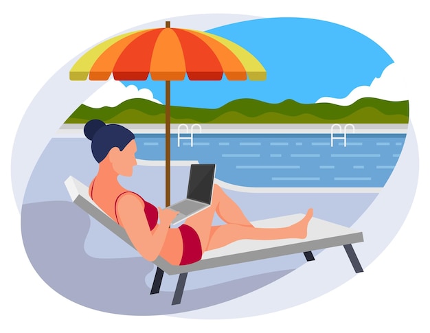 Chica trabajando en vacaciones