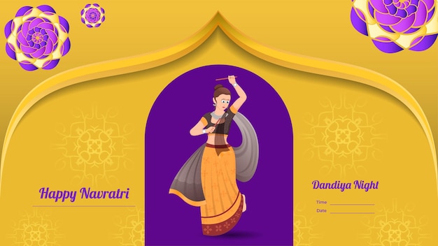 Chica tradicionalmente vestida vector creativo dandiya banner vector happy navratri