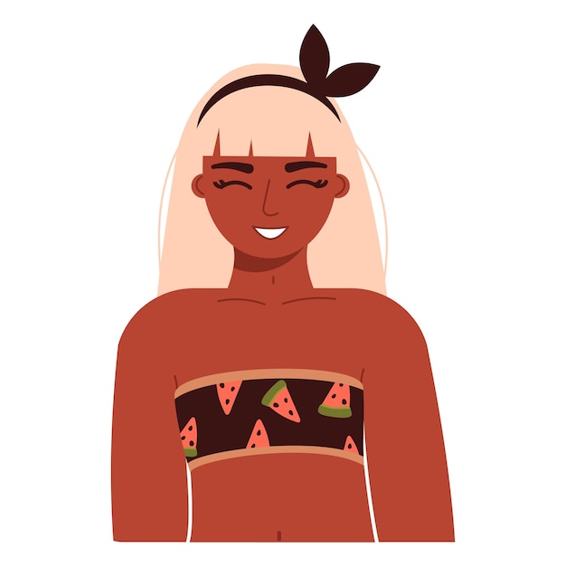 Vector chica en traje de baño de vacaciones mujer con piel oscura en ropa de playa adorable sonriente joven mujer afroamericana con fondo aislado de cabello rosado ilustración de stock vectorial en estilo plano