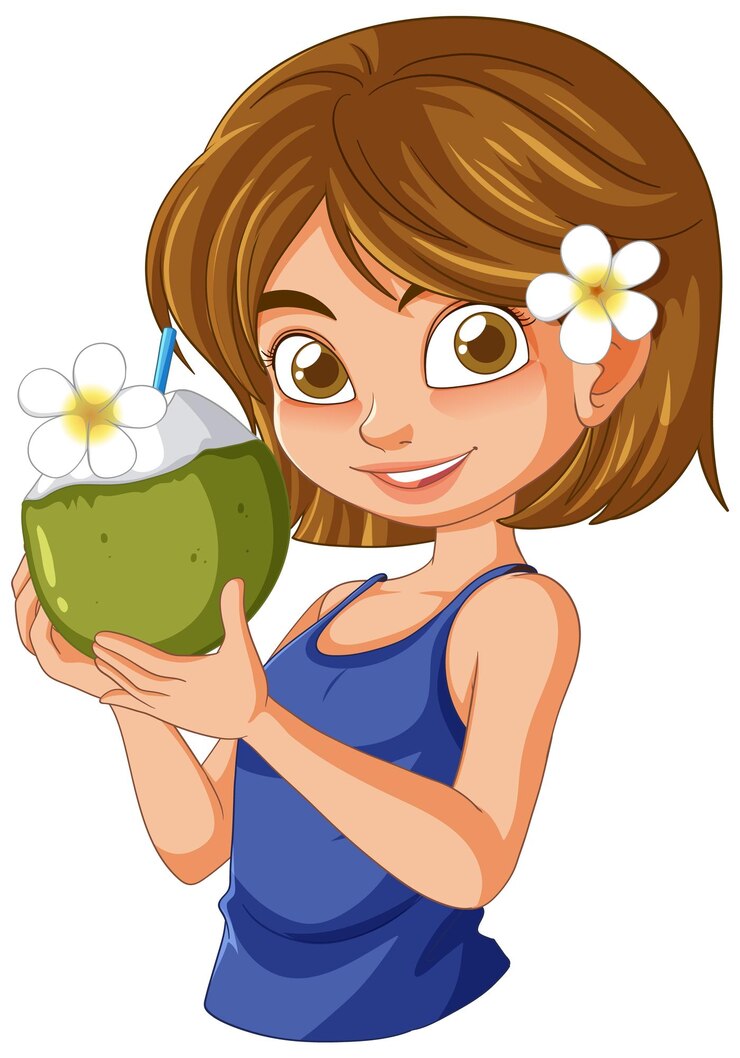 Vector una chica tropical disfrutando de un coco fresco