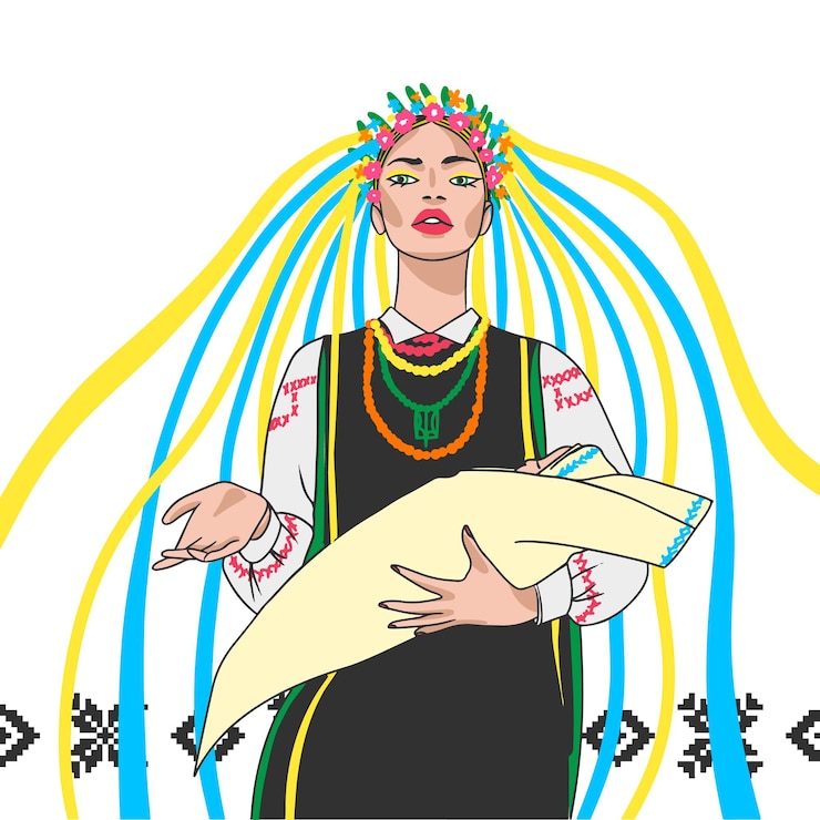 Vector chica ucraniana en un vyvevanka y una corona