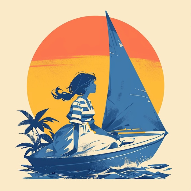 Vector una chica de varsovia navega en un bote al estilo de los dibujos animados