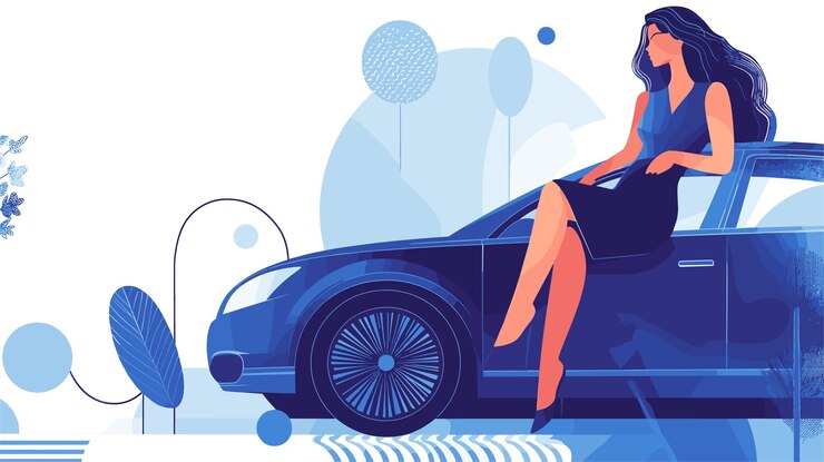 Vector chica vectorial de pie cerca del coche ia generativa