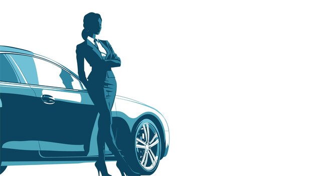 chica vectorial de pie cerca del coche IA generativa