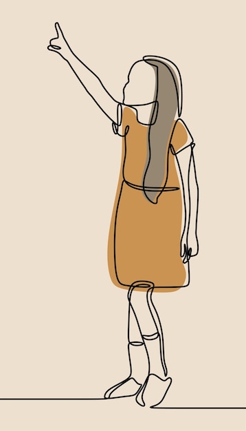 Chica con vestido en línea arte de línea continua
