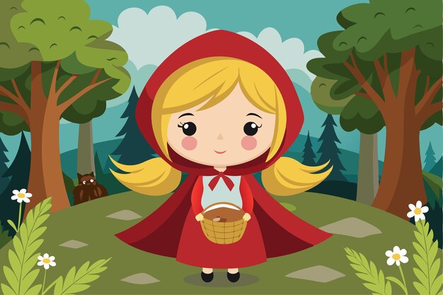 una chica con un vestido rojo está de pie frente a un fondo colorido con una capa roja