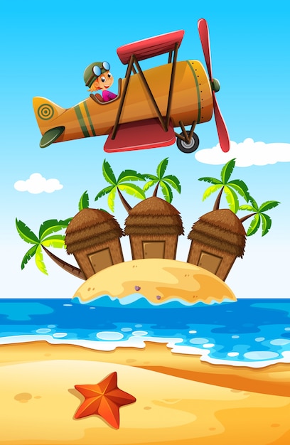 Chica volando sobre la isla