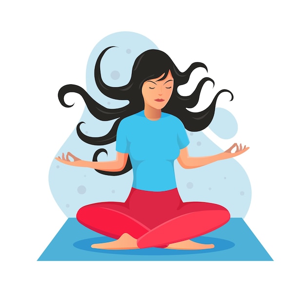 Chica de yoga alegre en posición de loto ilustración vectorial