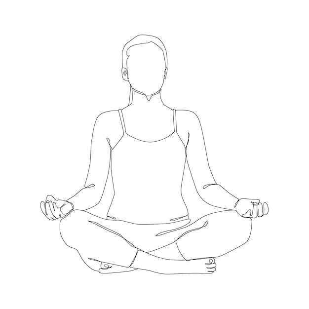 Chica de yoga dibujo de línea continua diseño minimalista Dibujo de una línea de mujer en ejercicio de pose de yoga