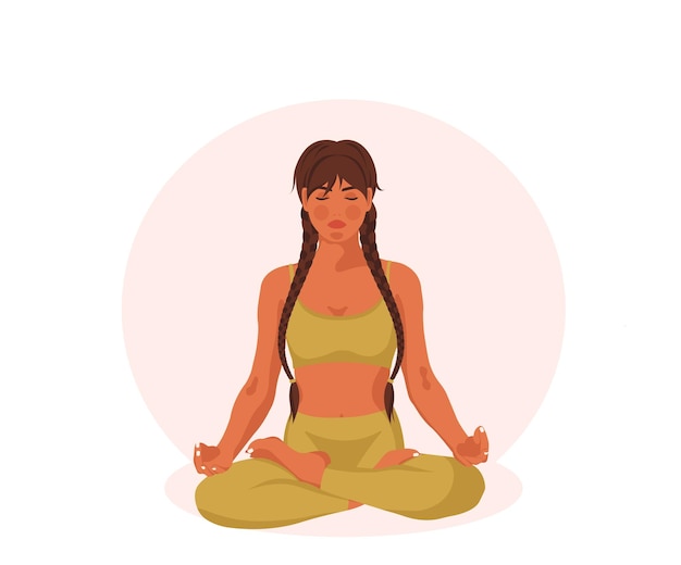Chica de yoga, gente plana orgánica meditando ilustración