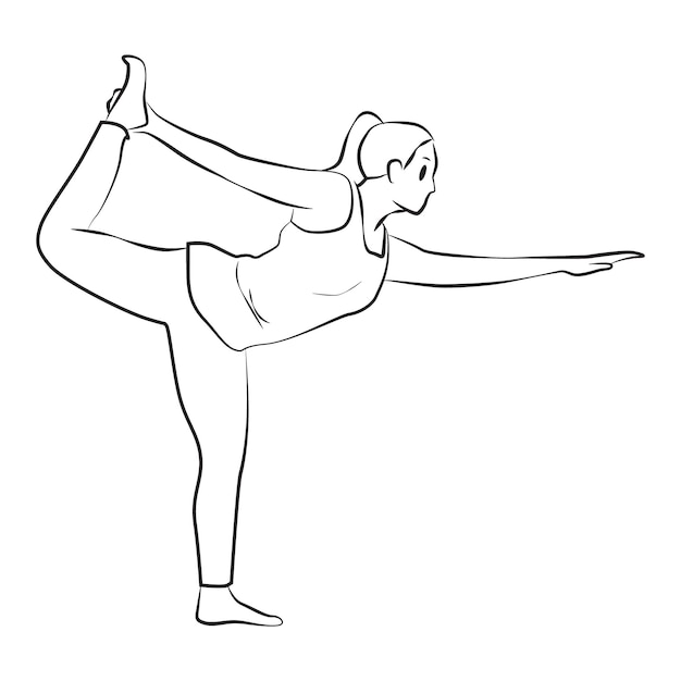 Chica yoga pose línea vector ilustración