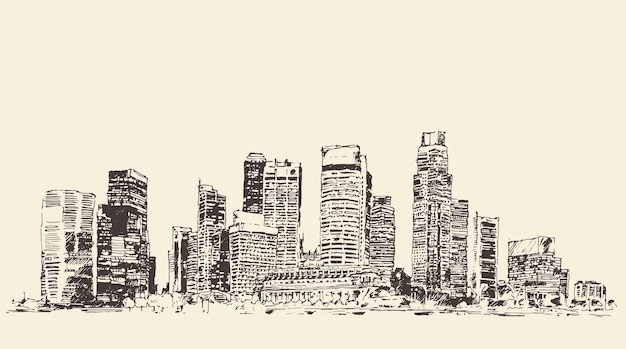 Chicago, gran ciudad, arquitectura, ilustración vectorial de grabado