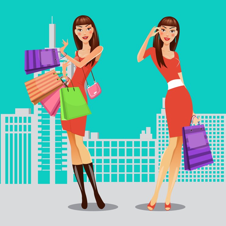 Vector chicas con bolsas de compras. mujer de compras. banner de venta. ilustración vectorial