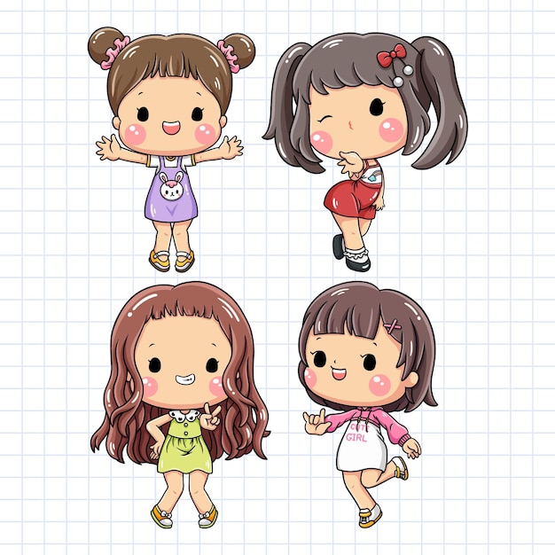 Vector chicas bonitas personaje de dibujos animados ilustración vectorial de chicas bonitas