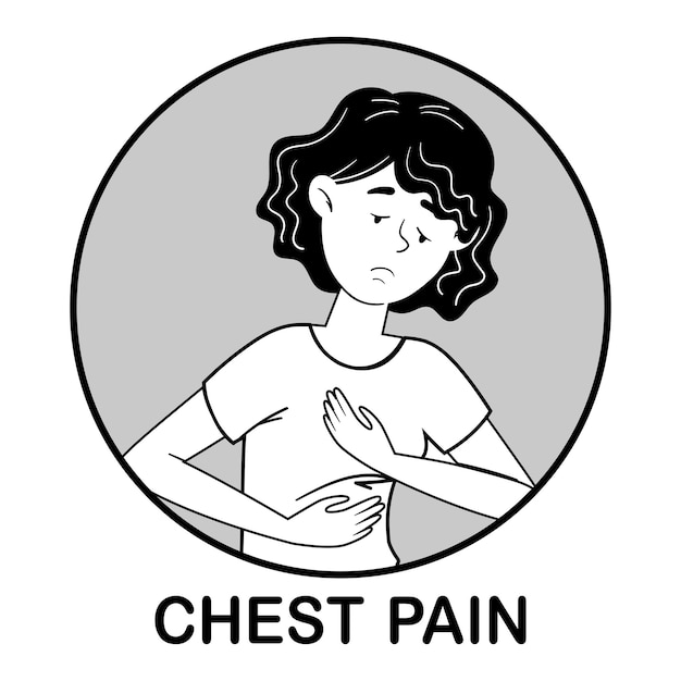 Las chicas de la camiseta tienen dolor de pecho severo Imagen en blanco y negro en un círculo