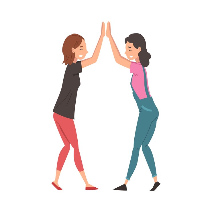 Vector chicas dando los cinco altos entre sí reunión de dos personas saludo de amigos o parejas ilustración vectorial