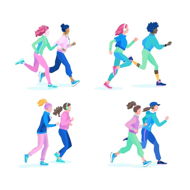 Las chicas deportivas corren. ilustración vectorial estilo de vida saludable.