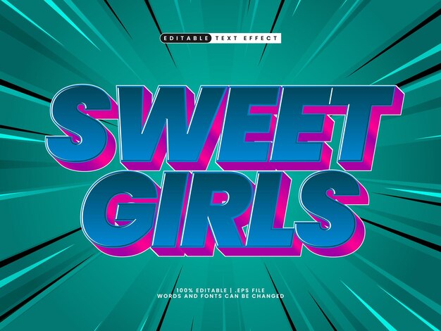chicas dulces efecto de texto editable en estilo de texto súper y simple