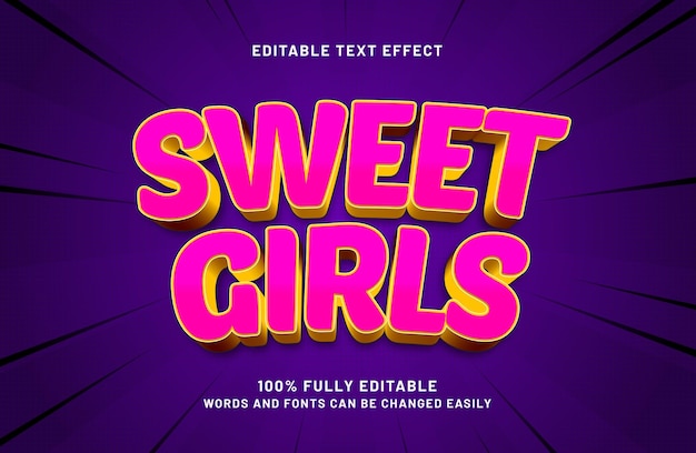 chicas dulces efecto de texto editable en niños y estilo de texto de juego