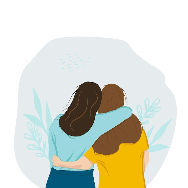las chicas están de pie en un abrazo