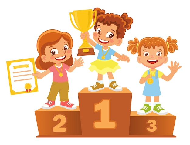 Chicas ganadoras en el podio. Pedestal ganador