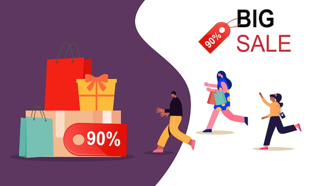 Chicas jóvenes corriendo para la venta grandes descuentos ilustración