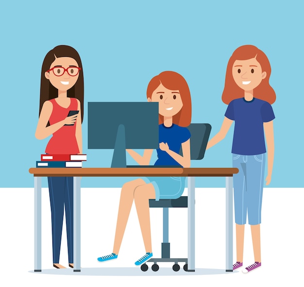 chicas jóvenes en el lugar de trabajo avatares personajes
