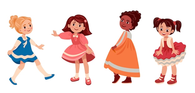 chicas jóvenes muestran vestidos de fiesta de moda modelos de moda escuela infantil