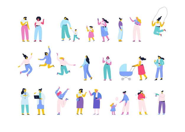 Chicas jóvenes mujeres de pie juntas ilustración vectorial plana Diversas multirraciales y multiculturales