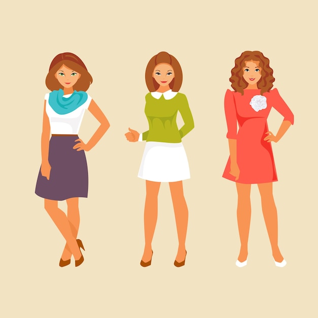 Vector chicas jóvenes en ropa de verano de moda