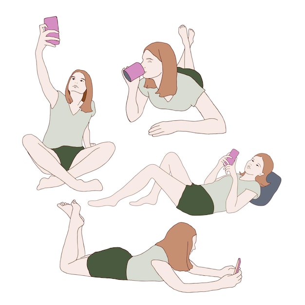 Chicas jóvenes con teléfono inteligente y taza
