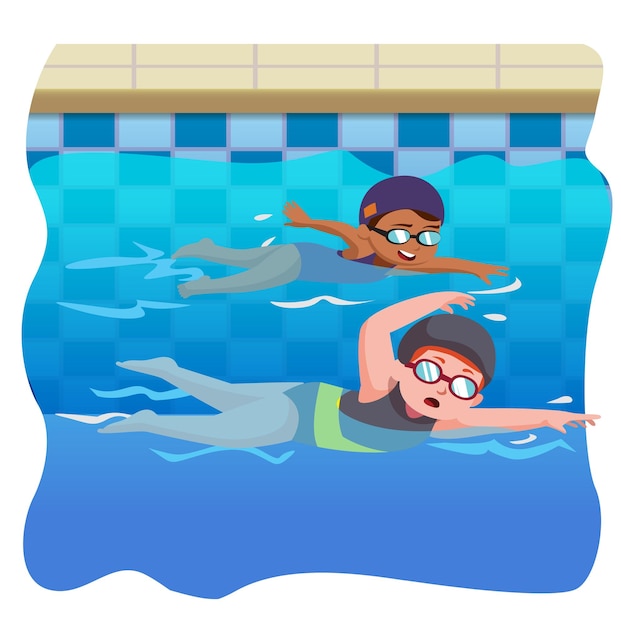 chicas nadando en la piscina de la escuela
