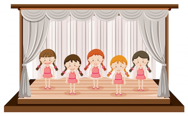 Vector chicas realizan ballet en el escenario.