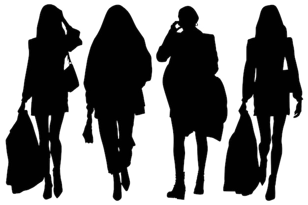 Chicas de silueta de compras de moda con bolsa de carro