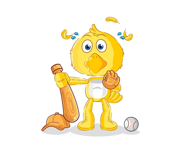 Chick béisbol catcher dibujos animados vector de mascota de dibujos animados