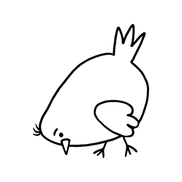 Chick divertido picoteando estilo doodle Ilustración de vector de pájaro doméstico lindo dibujado a mano