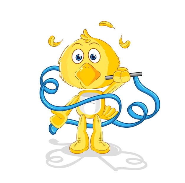 Chick gimnasia rítmica mascota vector de dibujos animados