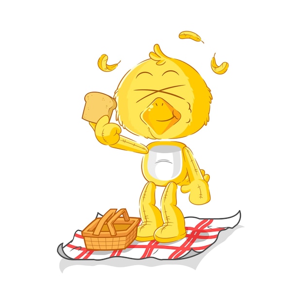 Chick en un vector de mascota de dibujos animados de dibujos animados de picnic