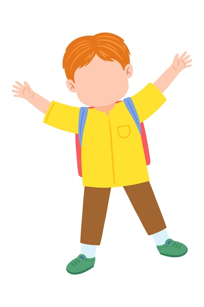 Chico alegre que va a la escuela personaje