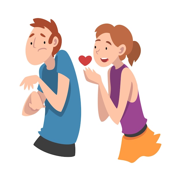 El chico se aleja de la propuesta de la chica corazón amor indiviso ilustración vectorial