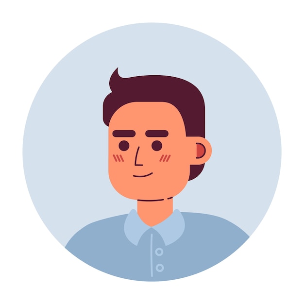 Chico asiático alegre con cabeza de personaje de vector semiplano de corte de pelo corto Icono de avatar de dibujos animados editables Emoción facial Ilustración de punto colorido para animación de diseño gráfico web